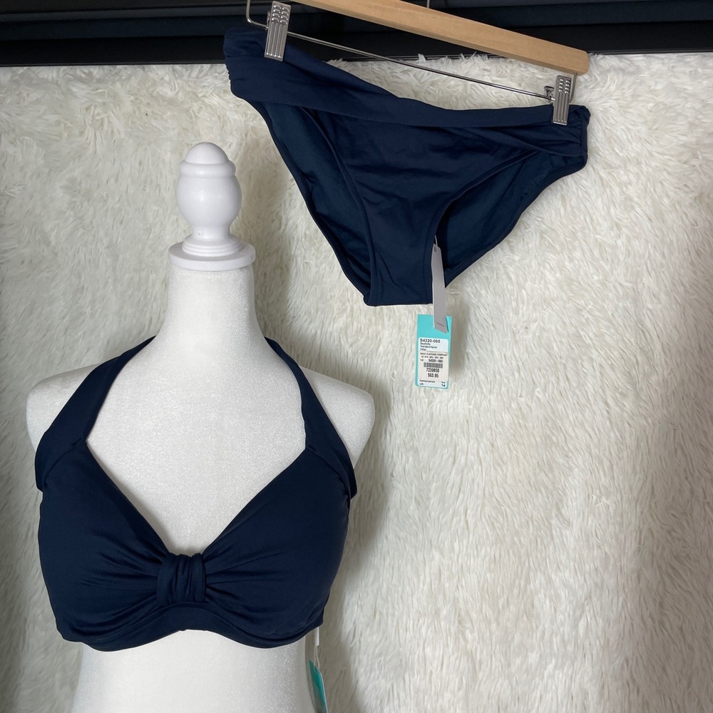Seafolly Australia Bikini Set Indigo Dark Blue 14 DD Rem Padded Cup Halter Twist